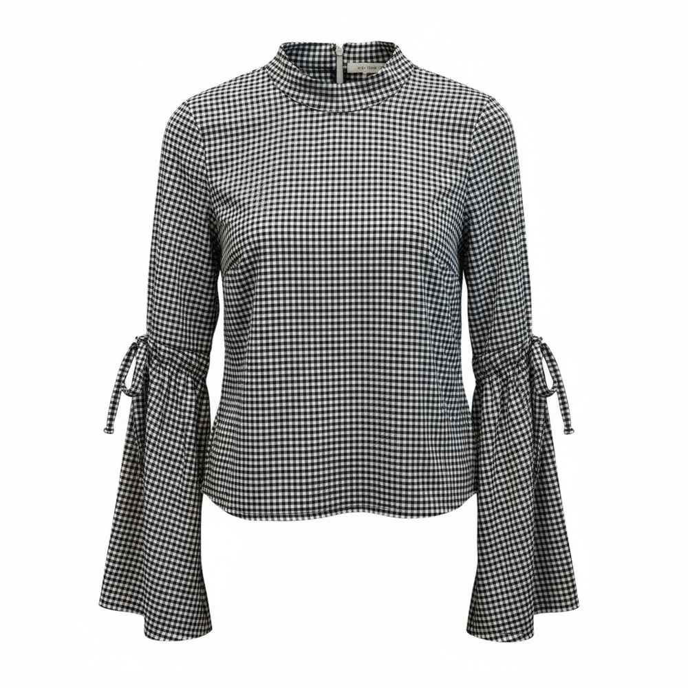 iris Black & White Gingham Tie-Sleeve Blouse